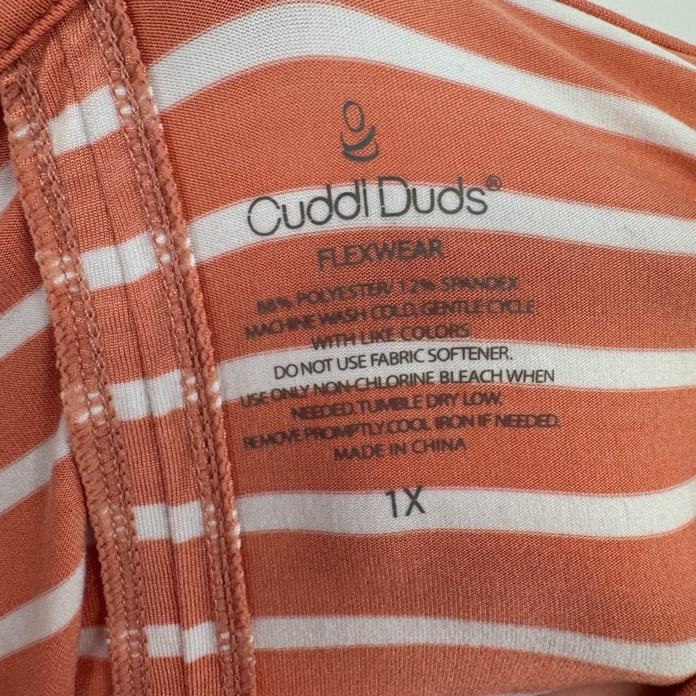 Cuddl Duds Flexwear Women's Peach & White Striped Top Slit in Back Plus Size 1X - Picture 5 of 6